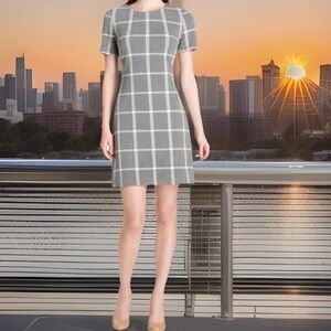 Tommy Hilfiger Women's Size 10 Windowpane Grey Plaid Shift Dress. Excellent Cond